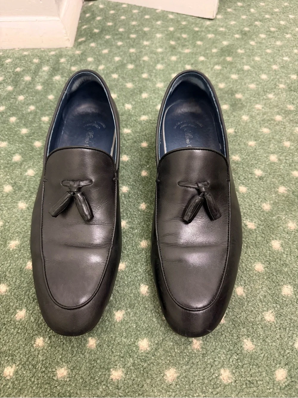 Men's Black Leather Tassel Slip-On Loafers